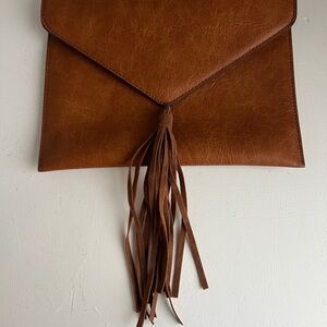 Charleston Brown Leather Tassel Clutch